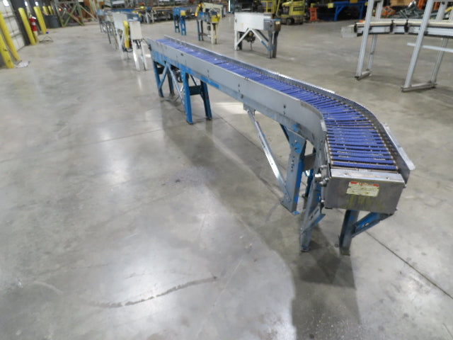 New London Engineering 10"x 14' 9" Plastic Tabletop Belt Conveyor 45° End 30FPM