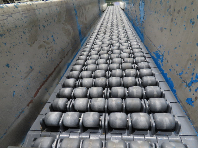 New London Engineering 8"x 7' Plastic Roller Belt Accumulating Conveyor 30FPM