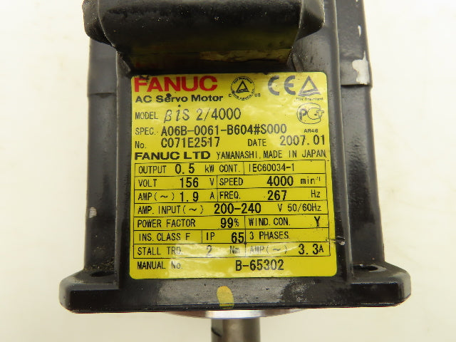 Fanuc A06B-0061-B604#S000 AC Servo Motor 0.5kw 156V 4000RPM Pulsecoder Encoder