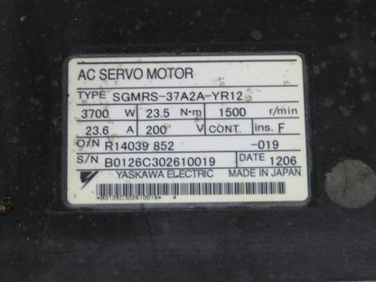 Yaskawa SGMRS-37A2A-YR12 AC Servo Motor 3700W 23.5Nm 1500 RPM Encoder
