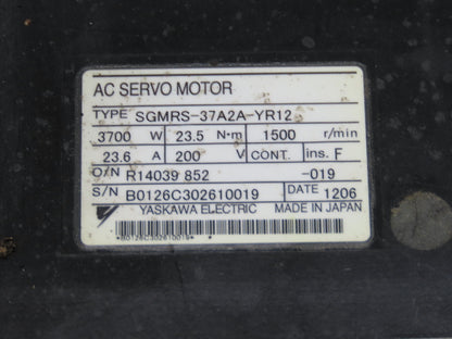 Yaskawa SGMRS-37A2A-YR12 AC Servo Motor 3700W 23.5Nm 1500 RPM Encoder