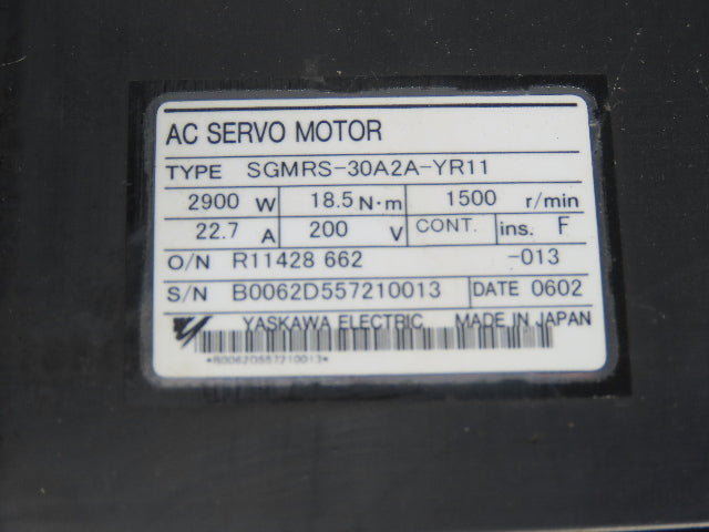 Yaskawa SMGRS-30A2A-YR11 AC Servo Motor 2900W 18.5Nm 1500RPM Encoder