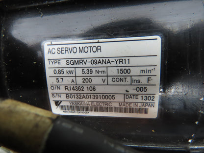 Yaskawa SGMRV-09ANA-YR11 AC Servo Motor 0.85kw 5.39Nm 1500 RPM Encoder