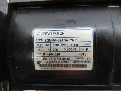 Yaskawa SGMRV-09ANA-YR11 AC Servo Motor 0.85kw 5.39Nm 1500 RPM Encoder