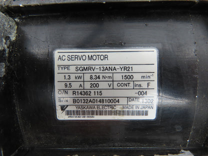 Yaskawa SGMRV-13ANA-YR21 AC Servo Motor 1.3kw 8.34Nm 1500 RPM Encoder