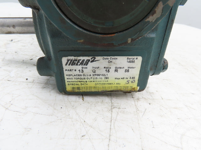 Dodge Reliance 1/3Hp Gearmotor 15:1 Tigear 2 Reducer 117 RPM RH 56C 460V 3PH