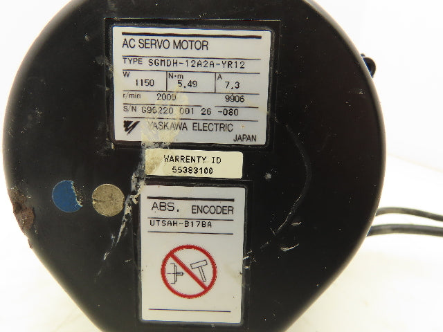 Yaskawa SGMDH-12A2A-YR12 AC Servo Motor 1150W 5.49Nm 2000 RPM Encoder