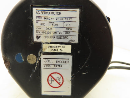 Yaskawa SGMDH-12A2A-YR12 AC Servo Motor 1150W 5.49Nm 2000 RPM Encoder