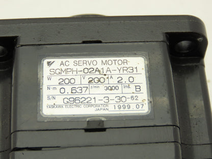 Yaskawa SGMPH-02A1A-YR31 AC Servo Motor 200W 0.637Nm 3000 RPM