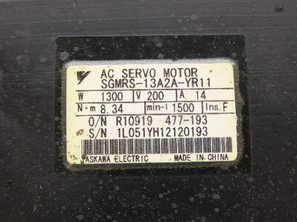 Yaskawa SGMRS-13A2A-YR11 AC Servo Motor 1300W 8.34Nm 1500 RPM Encoder