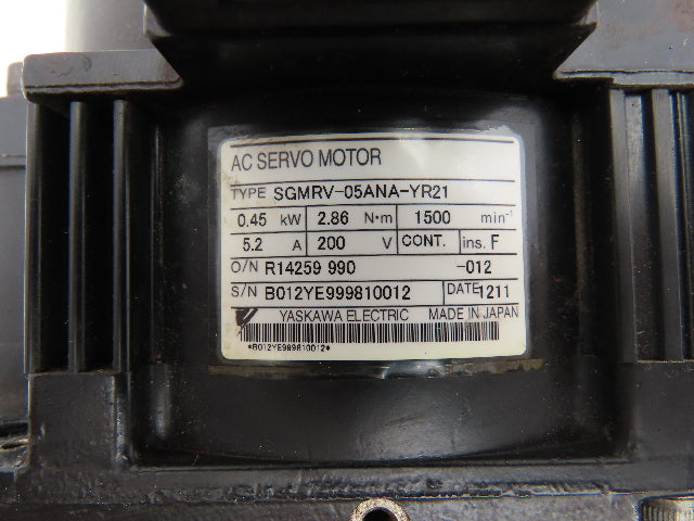 Yaskawa SGMRV-05ANA-YR21 AC Servo Motor 0.45kw 2.86Nm 1500RPM Encoder