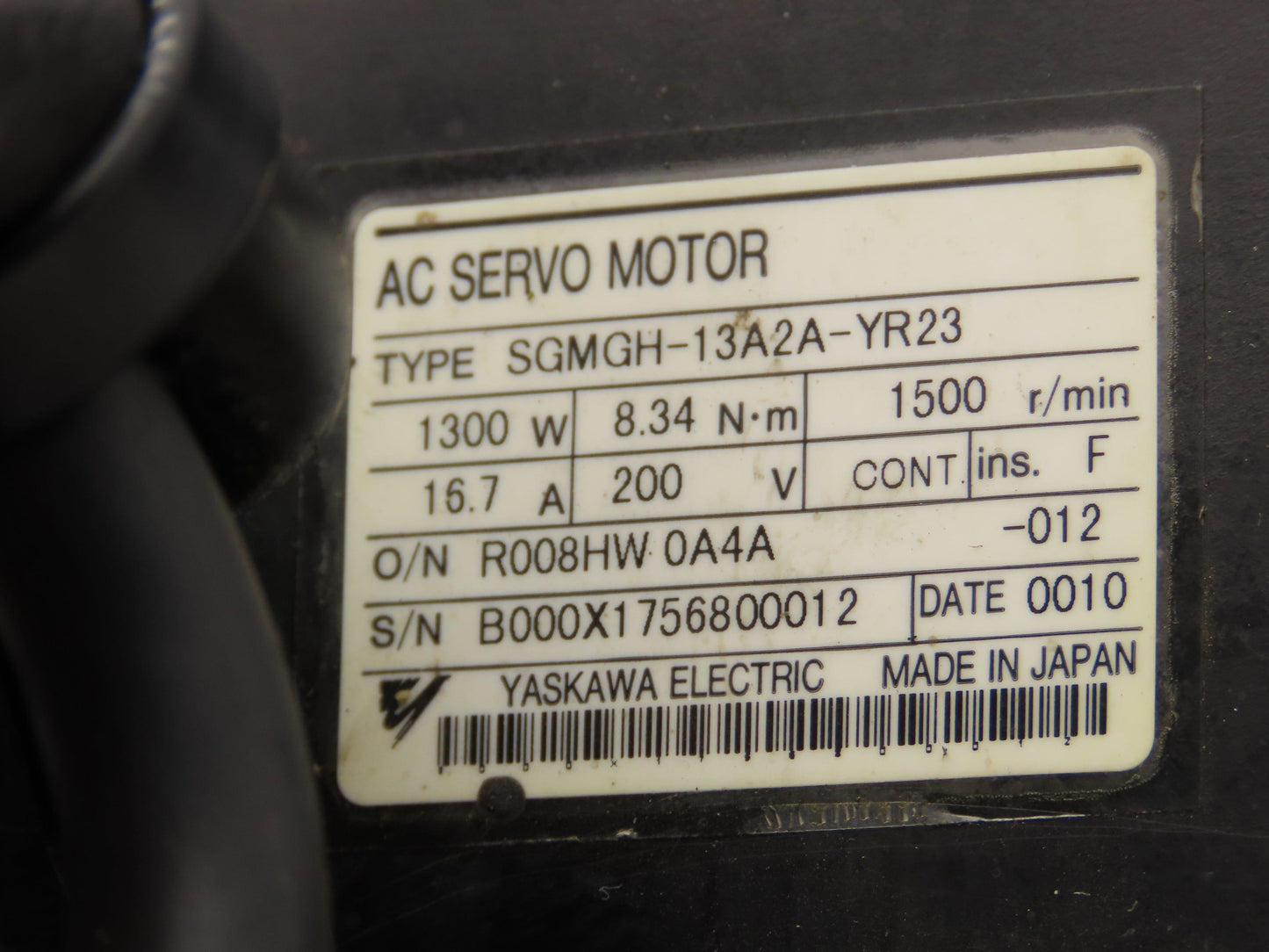 Yaskawa SGMGH-13A2A-YR23 AC Servo Motor 1300W 8.34Nm 1500RPM Encoder