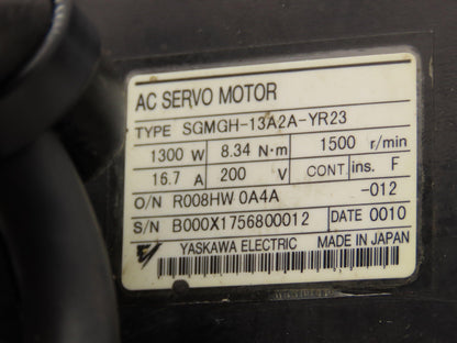 Yaskawa SGMGH-13A2A-YR23 AC Servo Motor 1300W 8.34Nm 1500RPM Encoder