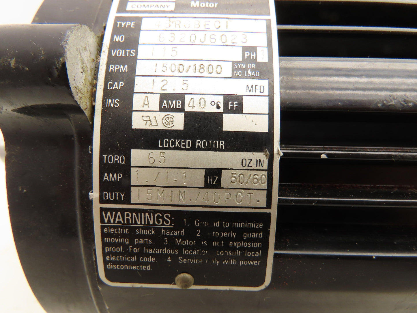 Bodine 48R6BEC1 Electric Torque Motor 115V 1 Ph 1500/1800RPM 65 Oz-In Torq