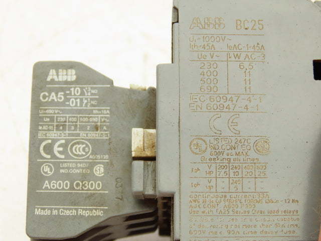 ABB BC25 CA5 Contactor With Auxiliary Contact CA5 24VDC 45A 3PH Lot Of 2