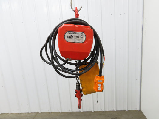 Advantage 100 1 Ton Electric Chain Hoist 26 FPM 18' Travel 16' Pendant 460 Volt