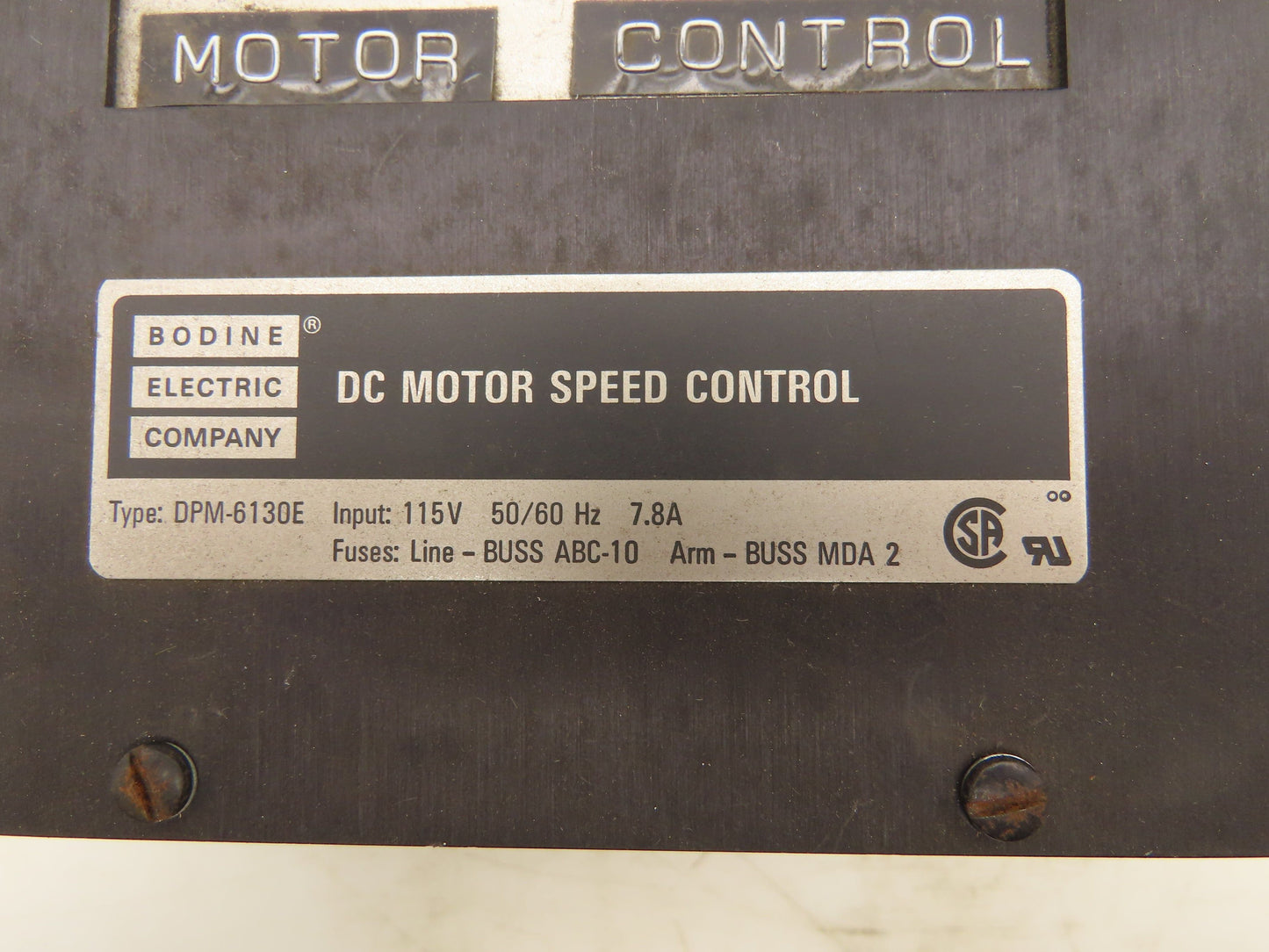 Bodine DPM-6130E DC Motor Speed Control 115V 7.8A Input Missing Potentiometer