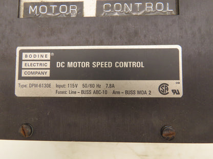 Bodine DPM-6130E DC Motor Speed Control 115V 7.8A Input Missing Potentiometer