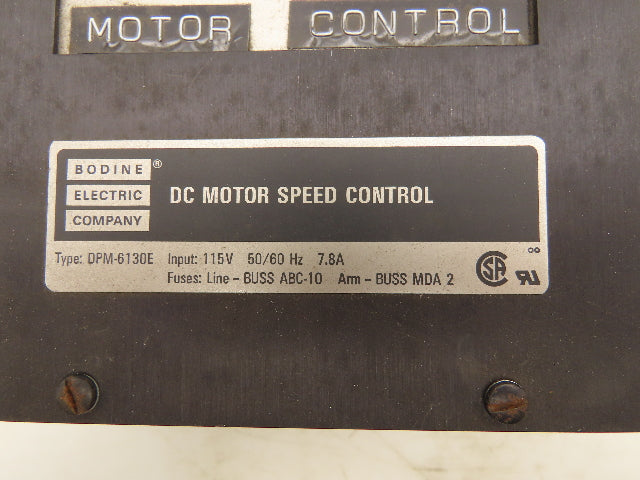 Bodine DPM-6130E DC Motor Speed Control 115V 7.8A Input Missing Potentiometer
