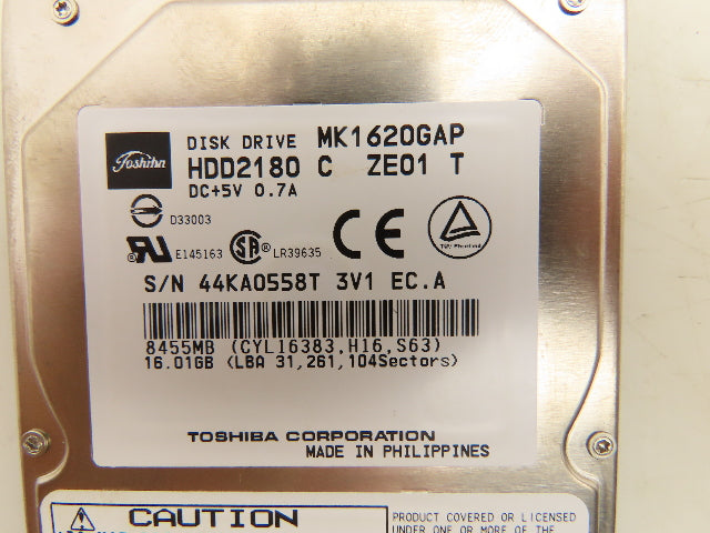 Toshiba HDD2180 Disk Hard Drive 16GB 4200RPM ATA 100 2.5" 2MB Cache