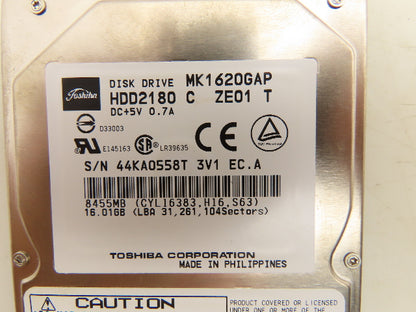 Toshiba HDD2180 Disk Hard Drive 16GB 4200RPM ATA 100 2.5" 2MB Cache