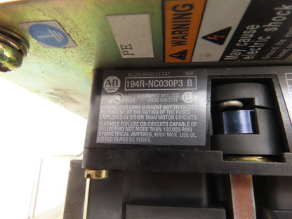 Allen Bradley 194R-NC030P3 Fused Disconnect Rotary Switch 600VAC 30A Series B