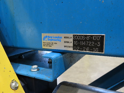 New London Engineering 8"x 10' Plastic Roller Belt Accumulating Conveyor 30 FPM