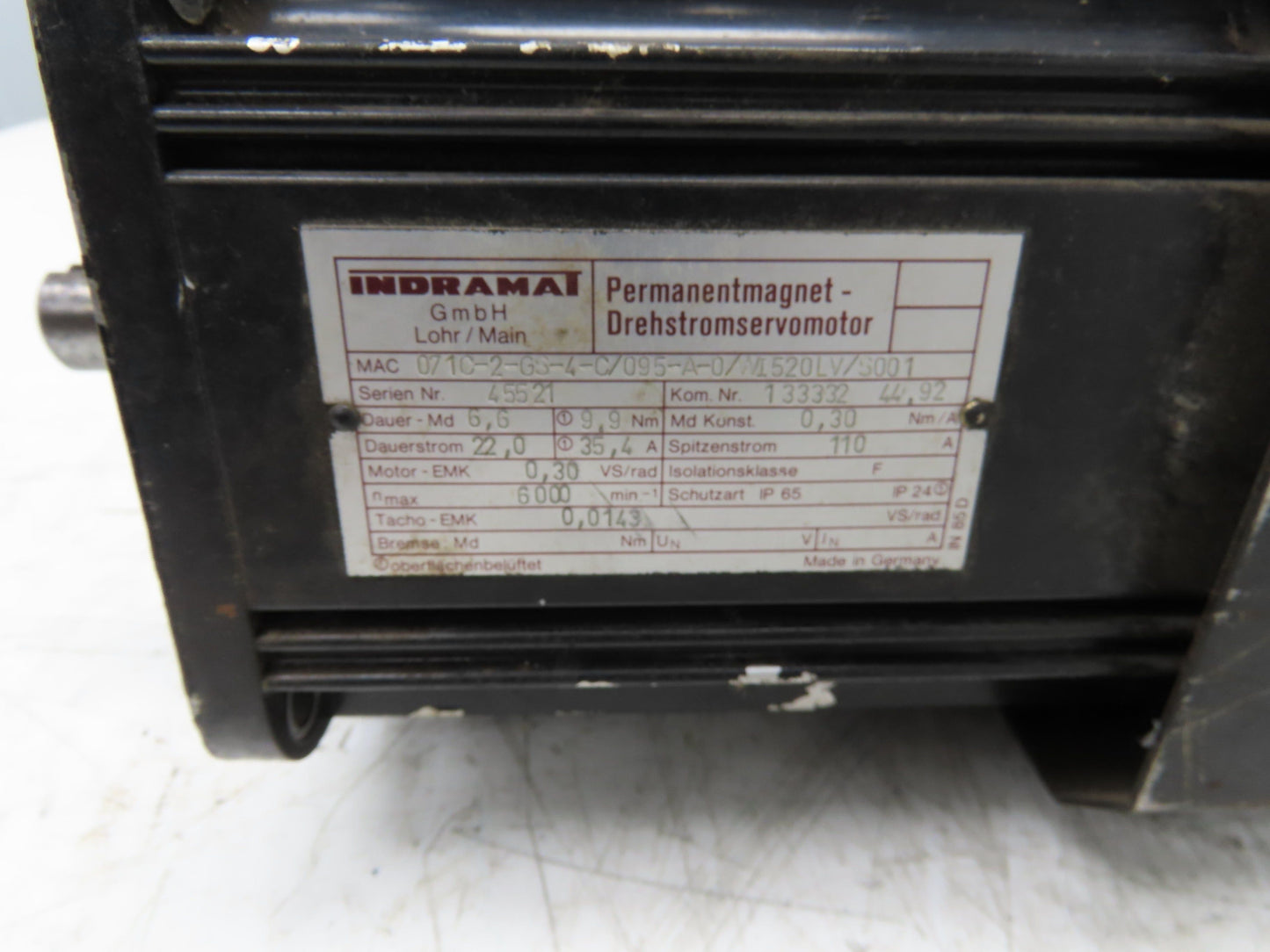 Indramat MAC071C-2-GS-4-C/095-A-0/WI520LV/S001 Servo Motor 6000 RPM