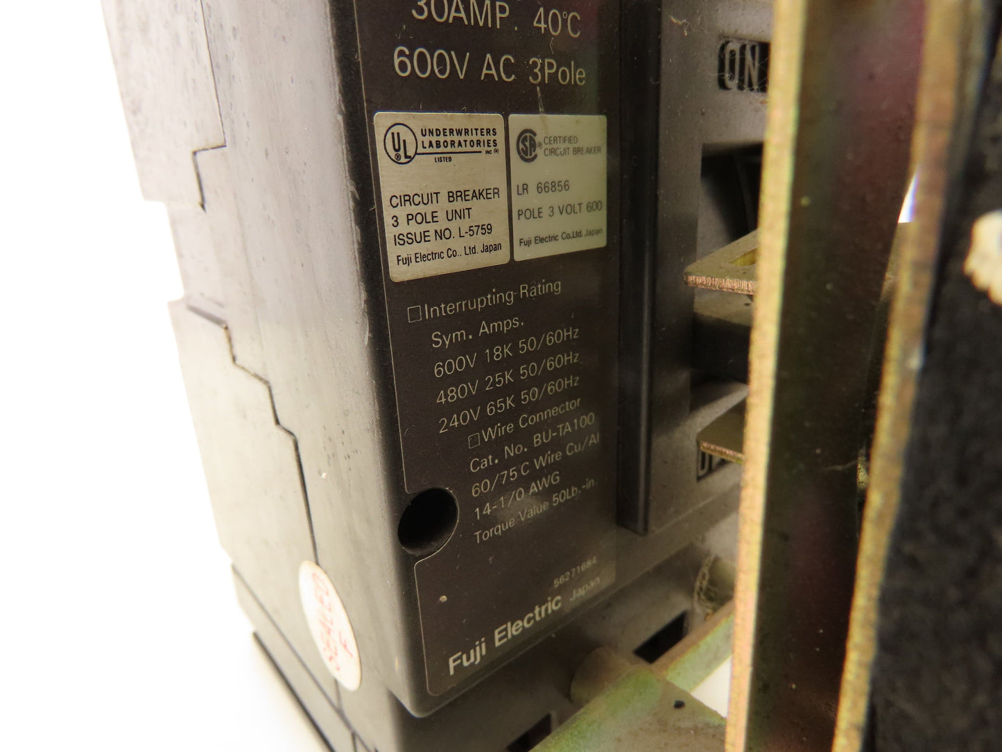 Fuji Electric BU-FHB3020 Circuit Breaker W Disconnect Switch 20A 600VAC 3 Pole