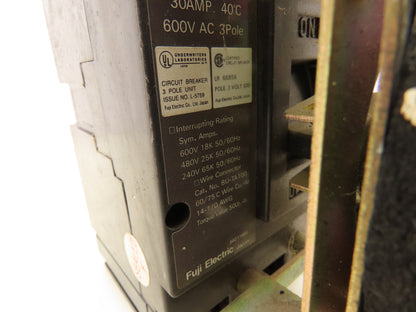 Fuji Electric BU-FHB3020 Circuit Breaker W Disconnect Switch 20A 600VAC 3 Pole