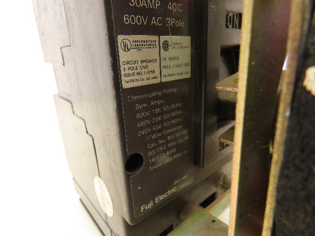 Fuji Electric BU-FHB3020 Circuit Breaker W Disconnect Switch 20A 600VAC 3 Pole
