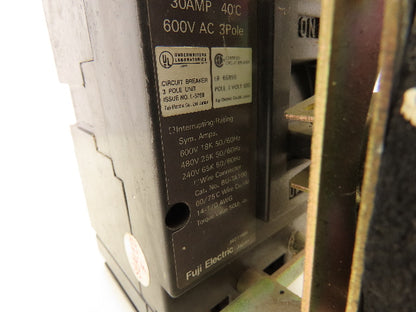 Fuji Electric BU-FHB3020 Circuit Breaker W Disconnect Switch 20A 600VAC 3 Pole