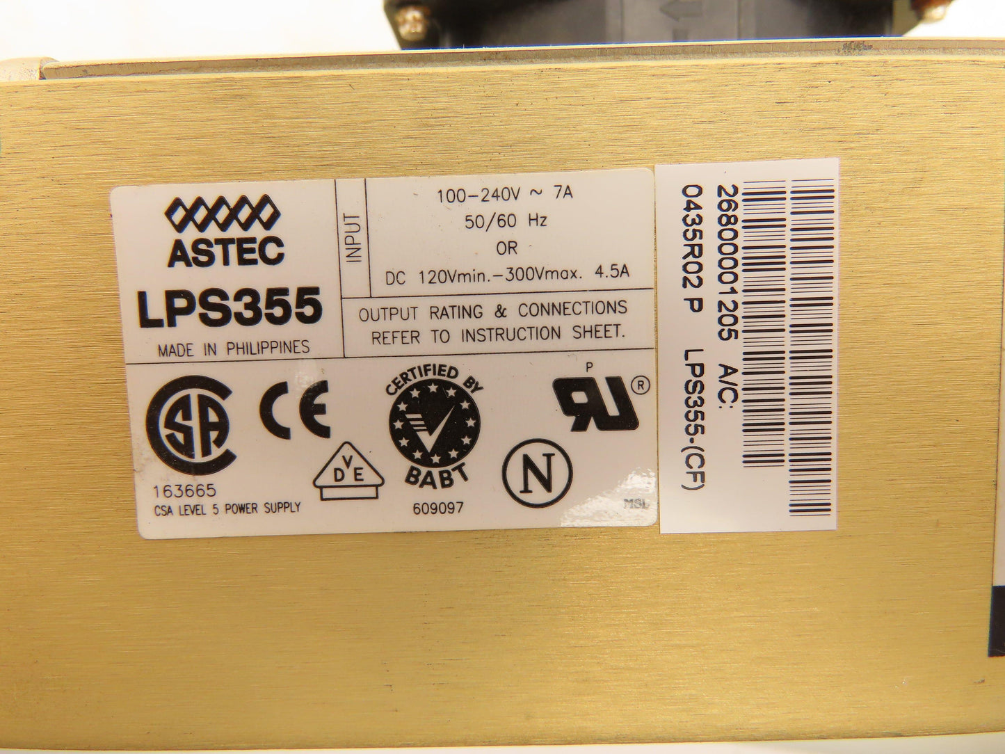 Astec LPS355 Power Supply Input 100-250VAC 7A
