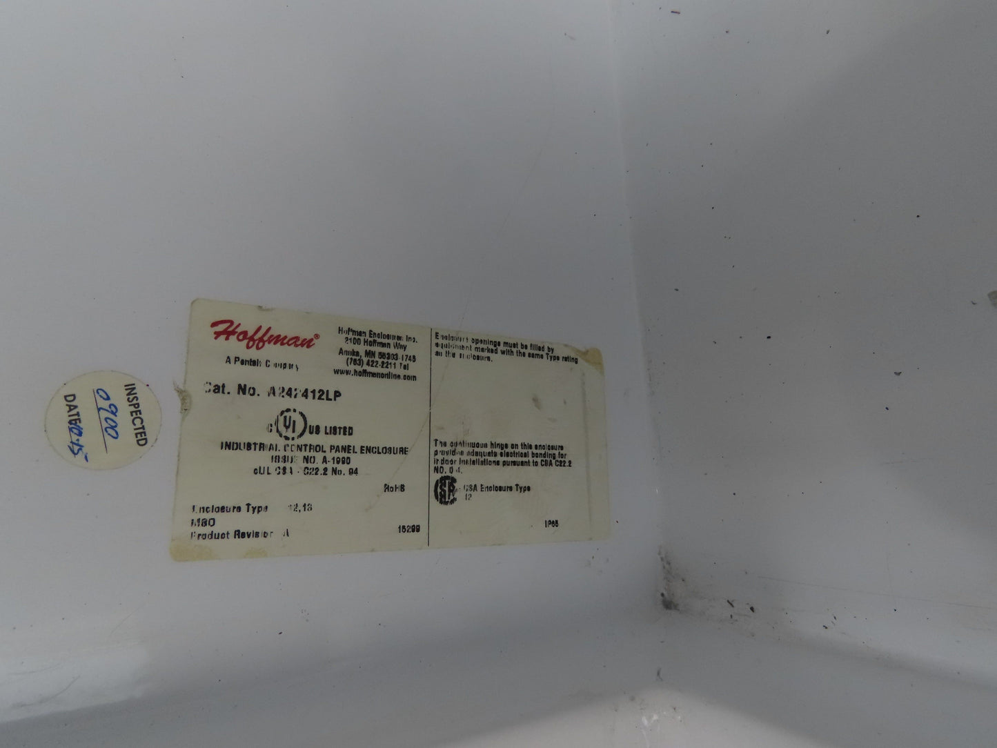 Hoffman A242412LP Electrical Enclosure 24x24x12"  Freestanding 12" Legs