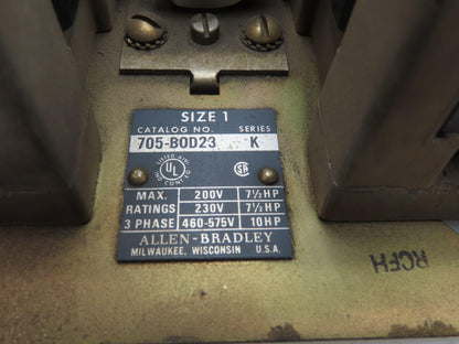 Allen Bradley 705-B0D23 NEMA Size 1 Reversing Motor Starter 10HP 3Ph 120V Coil