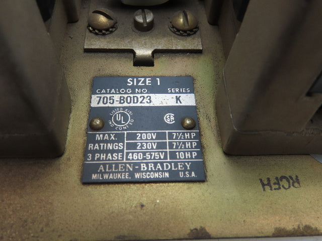 Allen Bradley 705-B0D23 NEMA Size 1 Reversing Motor Starter 10HP 3Ph 120V Coil