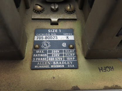 Allen Bradley 705-B0D23 NEMA Size 1 Reversing Motor Starter 10HP 3Ph 120V Coil