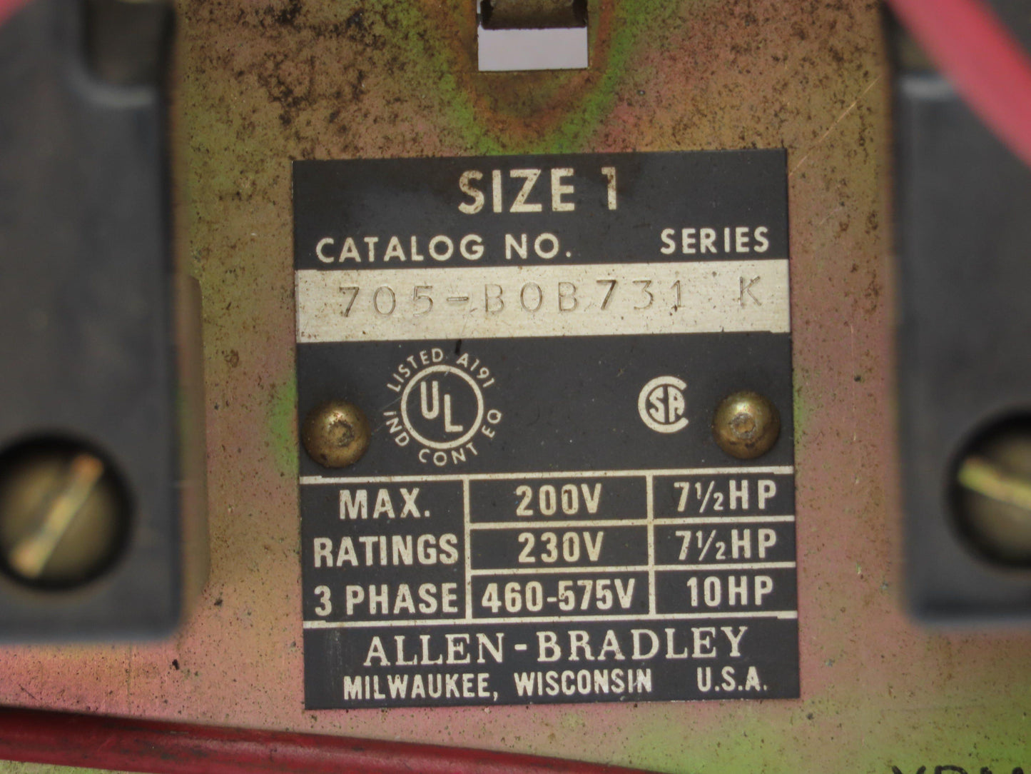 Allen Bradley 705-B0B731 NEMA Size 1 Reversing Motor Starter 3Ph 10HP 480V Coil