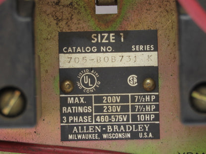 Allen Bradley 705-B0B731 NEMA Size 1 Reversing Motor Starter 3Ph 10HP 480V Coil