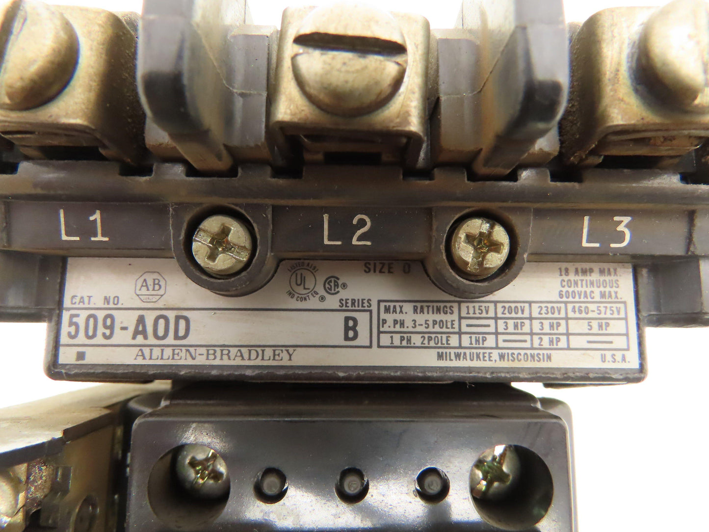 Allen Bradley 509-AOD Motor Starter Contactor 120V Coil 600V Ser B