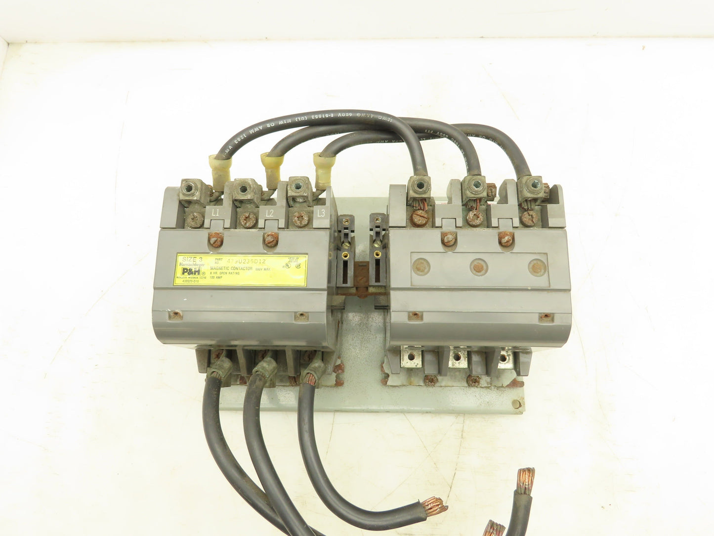 P&H 479U235D12 NEMA Size 3 Reversing Motor Starter Contactor 100A 600V 3PH