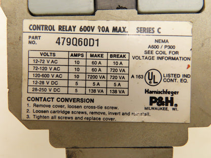 P&H 479Q60D1 Control Relay 120V Coil 2 Contact Blocks