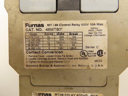 Furnas 46MT80F MT/46 Control Relay Ser C 5A 110-120V Coil