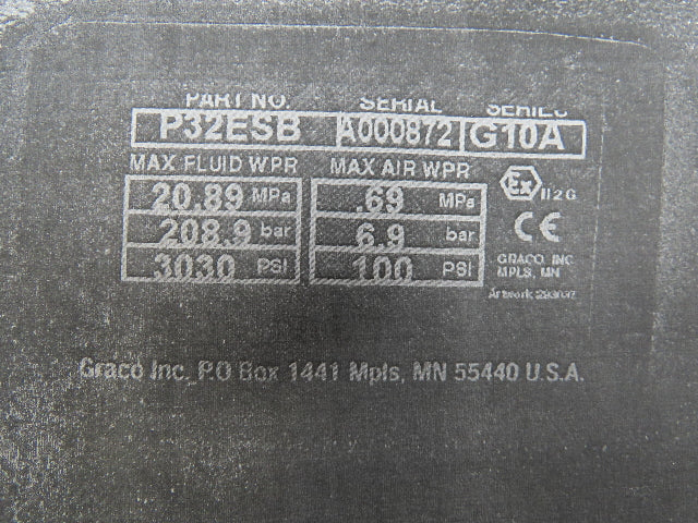Graco P32ESB Dura-Flo NXT 32S 2-Ball 32:1 Piston Pump N65DT0 Air Motor DataTrak