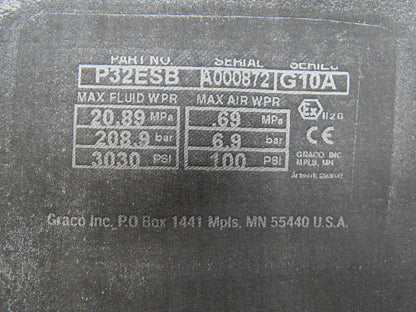 Graco P32ESB Dura-Flo NXT 32S 2-Ball 32:1 Piston Pump N65DT0 Air Motor DataTrak