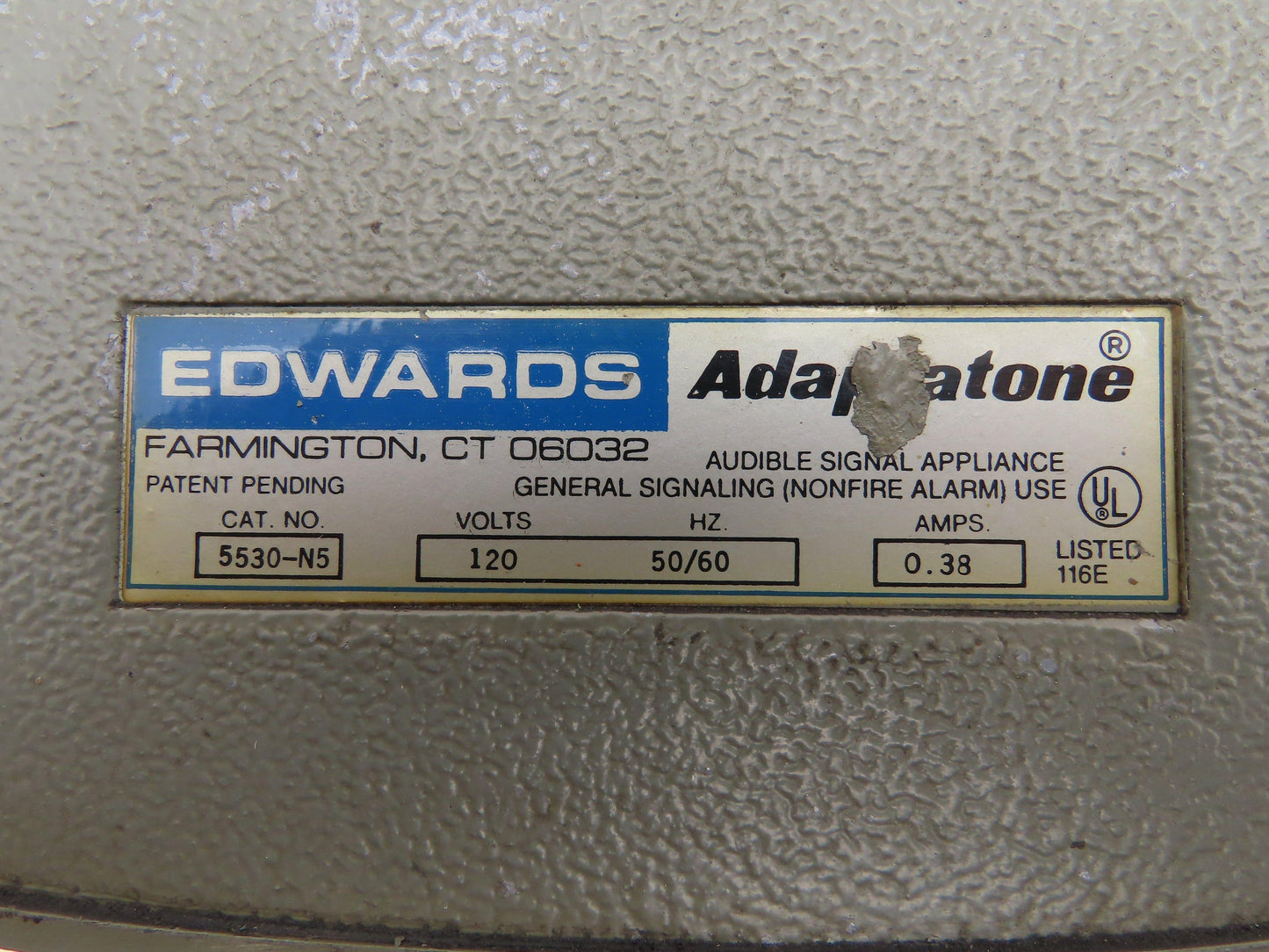 Edwards 5530-N5 Adaptatone Audible Signal Appliance 120V 0.38A