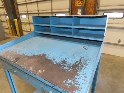 Steel Shop Desk Slant Top 2 Drawer with Pigeonhole Riser 36"W 30"D 43"H