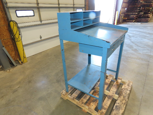Steel Shop Desk Slant Top 2 Drawer with Pigeonhole Riser 36"W 30"D 43"H