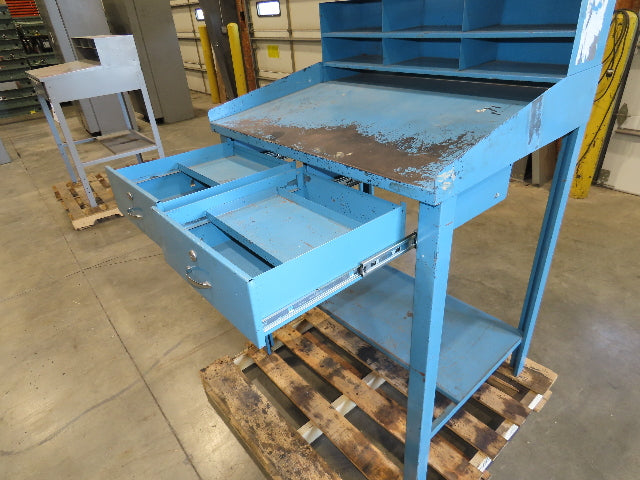 Steel Shop Desk Slant Top 2 Drawer with Pigeonhole Riser 36"W 30"D 43"H