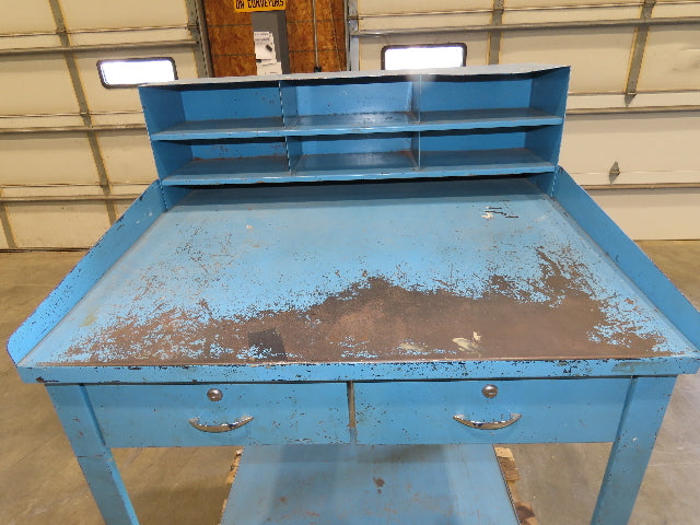 Steel Shop Desk Slant Top 2 Drawer with Pigeonhole Riser 36"W 30"D 43"H